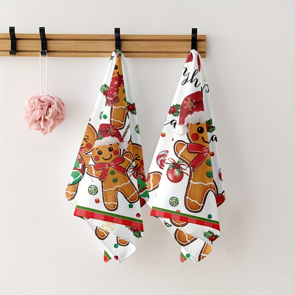 2 Christmas gingerbread man & lollipop kitchen towels - ultra-soft, absorbent microfiber cloths for holiday decor & home use