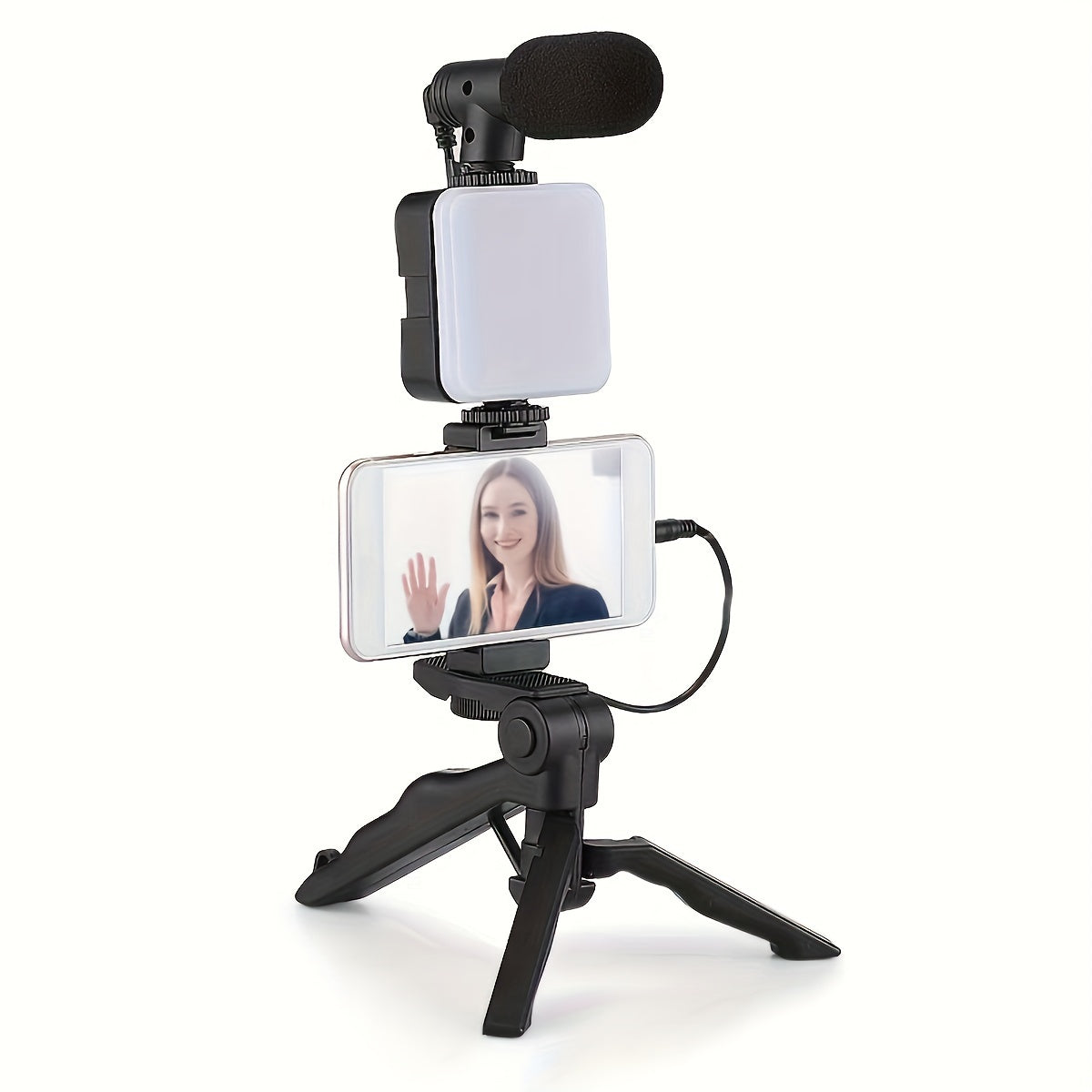 Multi-functional Fill Light Desktop Stand for Phone Beauty Light, adjustable with 3 light modes, suitable for iPhone, Android, makeup, selfie, vlog, and video. Can be handheld, used as a