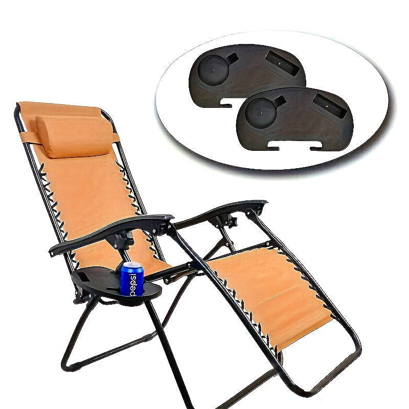 Black Recliner Cup Table with 2 Oval Cup Holders and Phone Slot - Compatible with Folding, Reclining, and Rocking Chairs, Clipped to the Side, Cup Holder Slot And Snack Tray included.