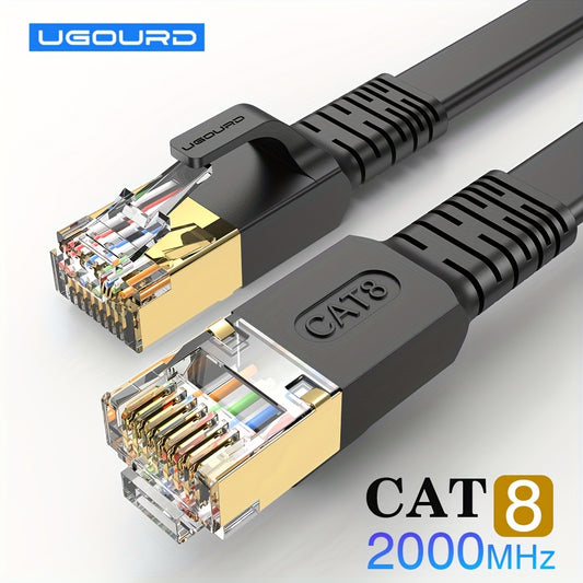 RJ45 flat Cat8 Ethernet cable with 2000MHz and 40Gbps max speed for PS5, laptops, and MacBook Pro Air.