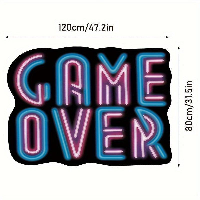 3D Fluorescent Lettering Area Rug with "Game Over" Design - Plush, Anti-Slip, Machine Washable Rug for Living Room, Bedroom, or Game Room - Illuminating Decorative Floor Mat