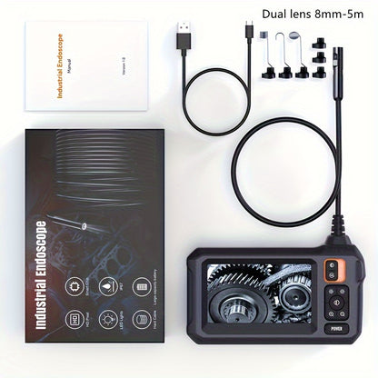 INSKAM Industrial Endoscope: 8mm digital borescope with 4.3" IPS display, 8 LED lights, and semi-rigid cable for auto repair, plumbing, and home inspection.