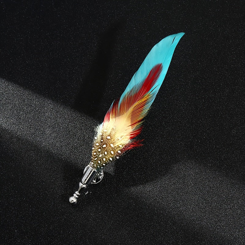 Colorful Simulated Feather Brooches Lapel Pins Set of 7, Stylish Fashion Accessory for Men and Women's Dress Suits