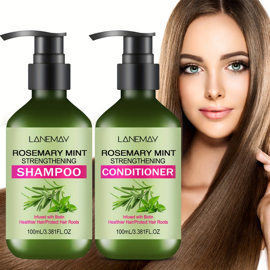 Lanemay Rosemary Mint Shampoo and conditioner set for normal hair types with rosemary extract for stronger, healthier hair.