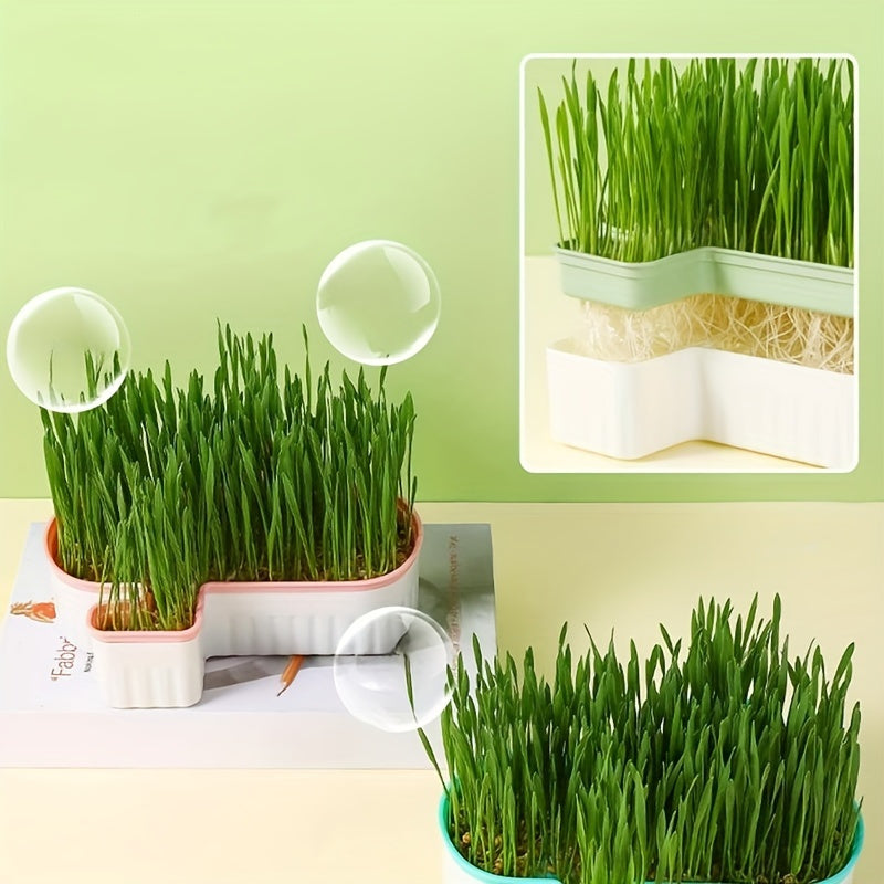 WhiskerWonders Double-Layer Detachable Cat Grass Growing Kit - Reusable Hydroponic Sprouting Tray for Cats and Dogs, Durable Plastic, Easy-to-Clean Pet Grass Planter Pot