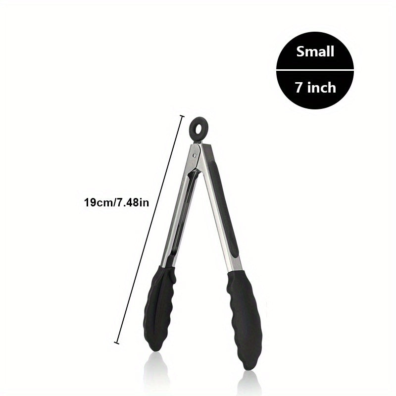 1PC Silicone-tipped Kitchen Tongs, High Heat Resistant with Locking Feature, Heavy Duty with Great Grips, available in 7", 9" and 30.48 cm, Black.