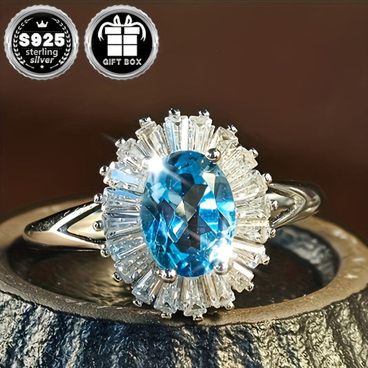 925 Sterling Silver-da ajoyib ko'k oval topaz pandant halqa, rasmiy tadbirlar va norasmiy kiyimlar uchun ideal