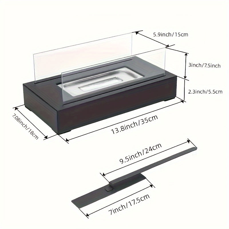 Прямоугольная настольная переносная спиртовая лампа-каминная лампа - конструкция из стекла и металла, идеально подходит для отдыха на открытом воздухе и барбекю
