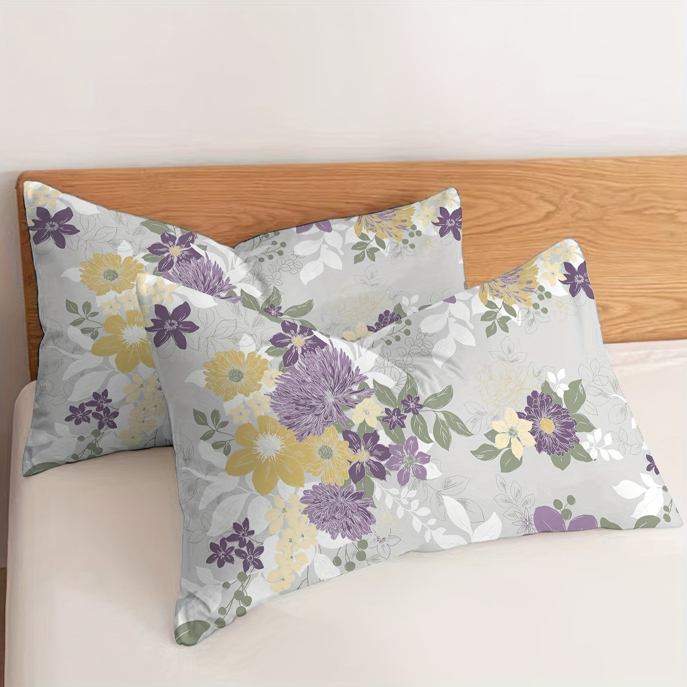 Two flower pattern brushed printed pillowcases, made of soft and breathable fabric, perfect for decorating your bedroom or sofa at home. Pillow core not included.