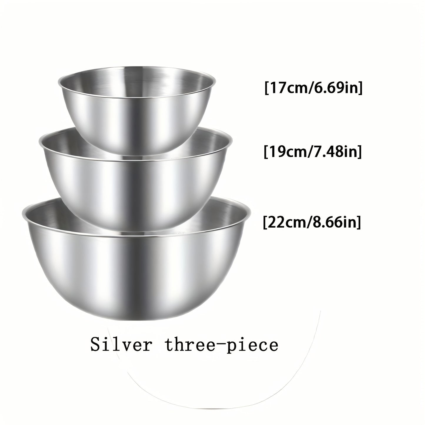 Set of Three Stainless Steel Mixing Bowls for Kitchen Use