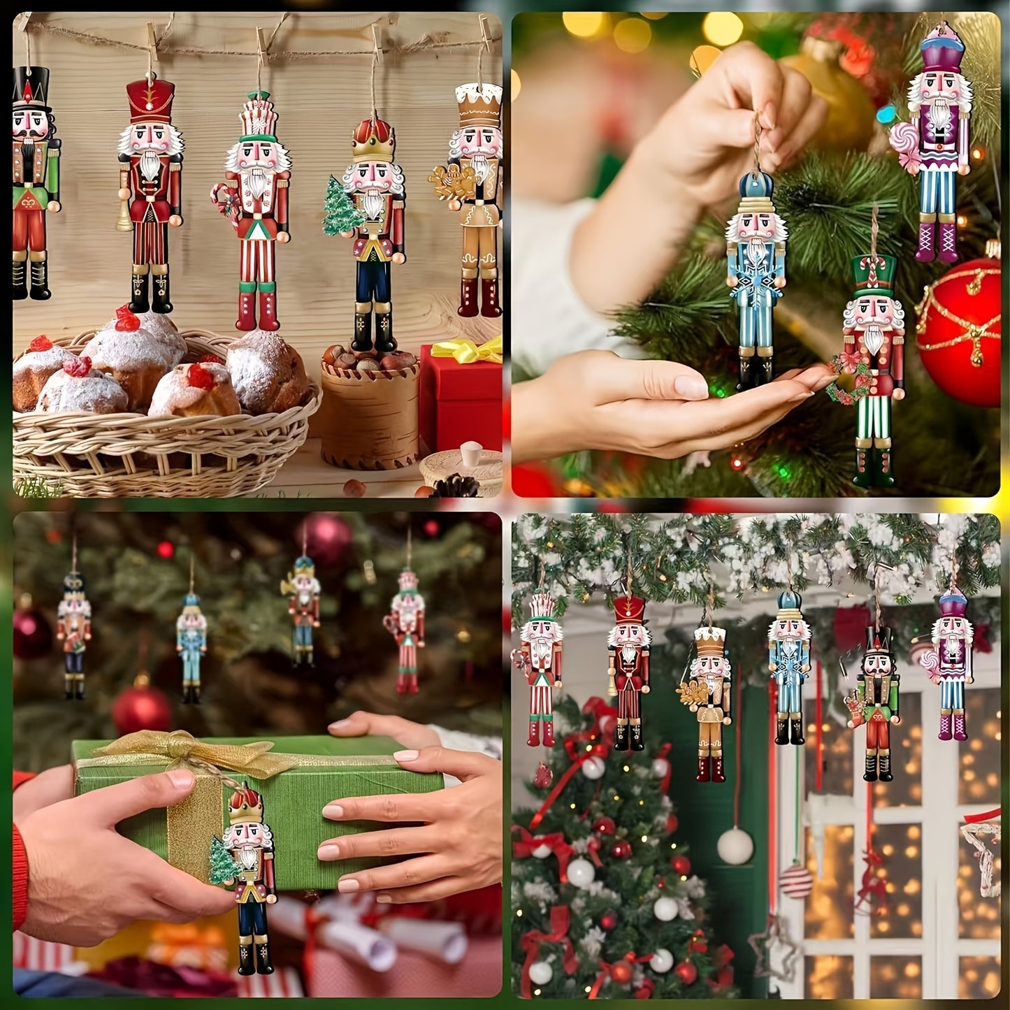 Set of 12 Nutcracker Wooden Ornaments - Traditional Christmas Decor for Parties & Home