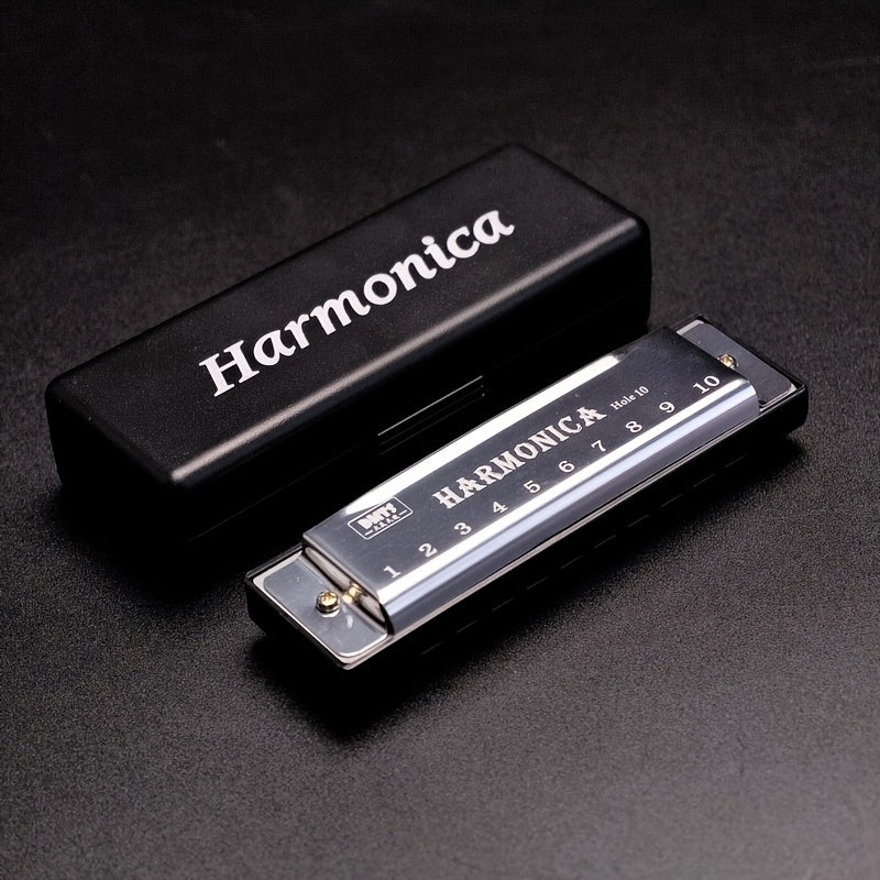 High-quality C-Tone harmonica with polished finish and durable hard shell, suitable for all skill levels and a perfect gift option.