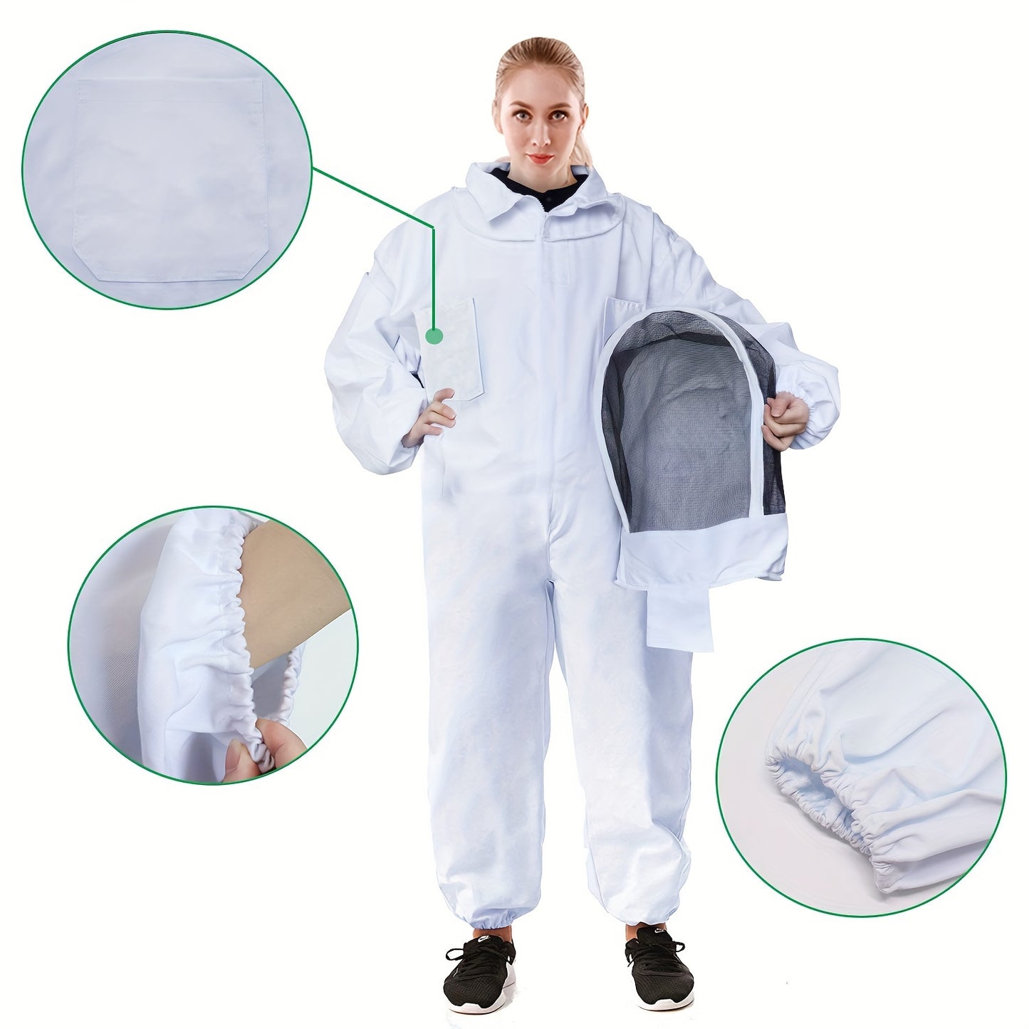 Durable full-body suit with veil hood for professional urban beekeeping.