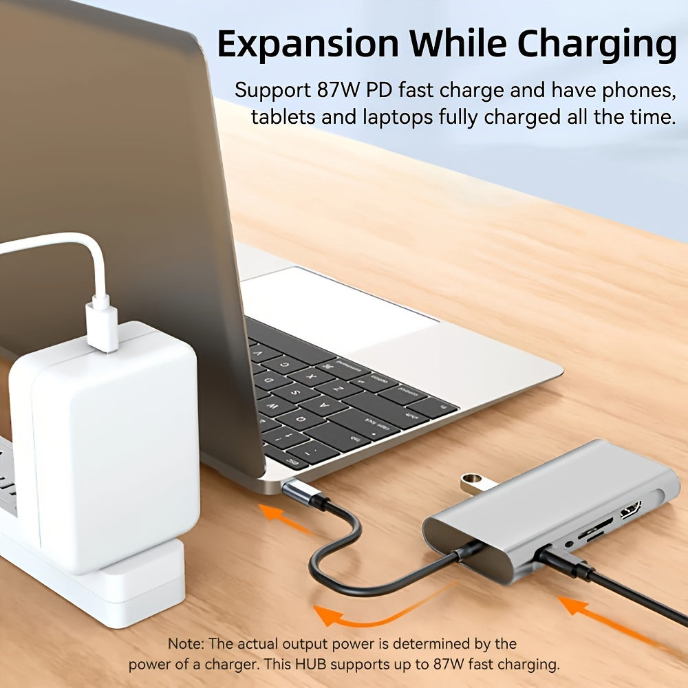 11-in-1 Metal Hub Docking Station with USB 3.0, 4K Ultra HD, Ethernet, SD/TF Card Slots, VGA Output - Tablet Compatible, Power Delivery via USB, 5V