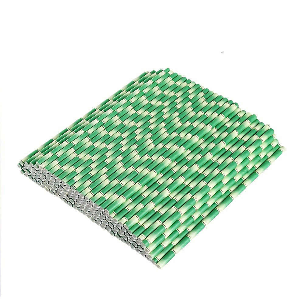 High-Quality Set of 25 Green Bamboo Paper Straws with Stylish Yellow Stripes - Ideal for Tropical Hawaiian Themed Events such as Parties, Weddings, and Birthdays - Must-Have Summer Drink Accessories and Hawaiian Party Decor Items