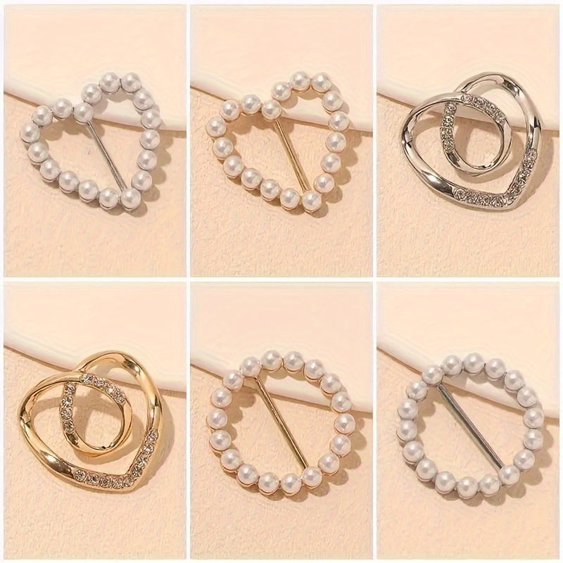 Set of 8 Elegant Alloy Brooch Pins featuring Pearls and Rhinestones in Assorted Minimalist Irregular Shapes - Perfect Fashion Accessory for Garments and Scarves