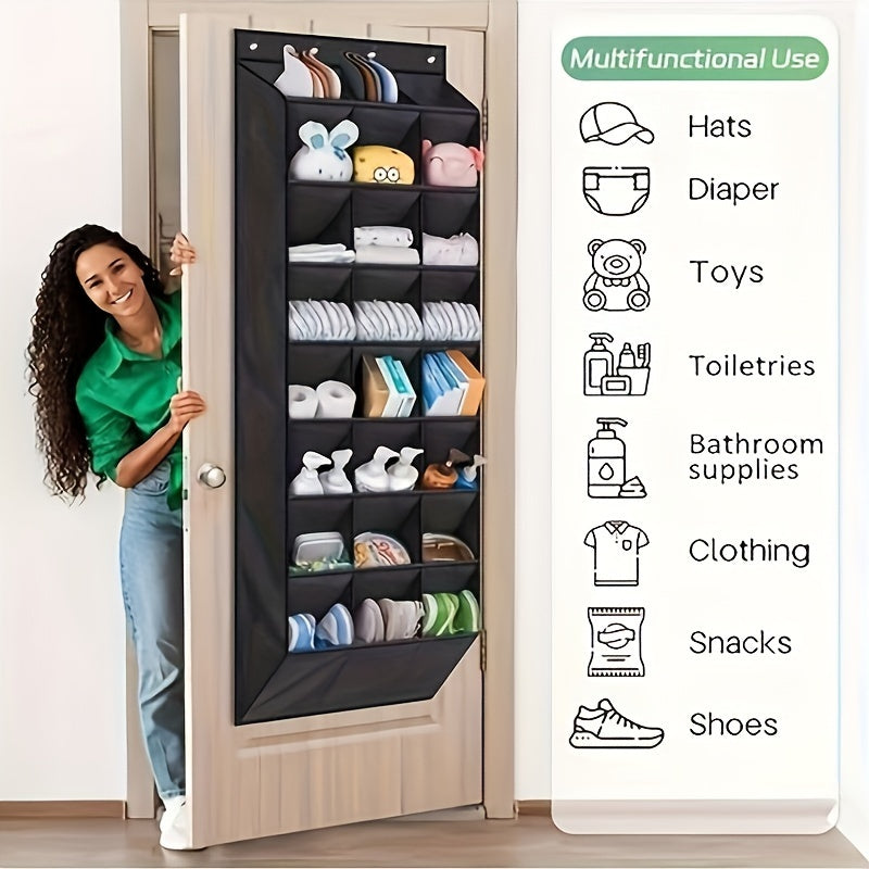 1 piece Fabric Over-the-Door Shoe Organizer featuring 24 Pockets - Ideal Wall Hanging Storage Rack for Bedroom, Living Room, and Home - a Versatile Storage Solution for Shoes, Bags, and Accessories