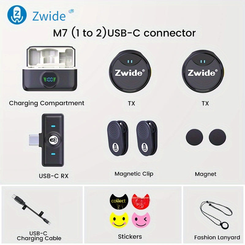 Zwide M7 Magnetic Wireless Clip-On Microphone for Live Streaming, Outdoor Interviews, and Camera.