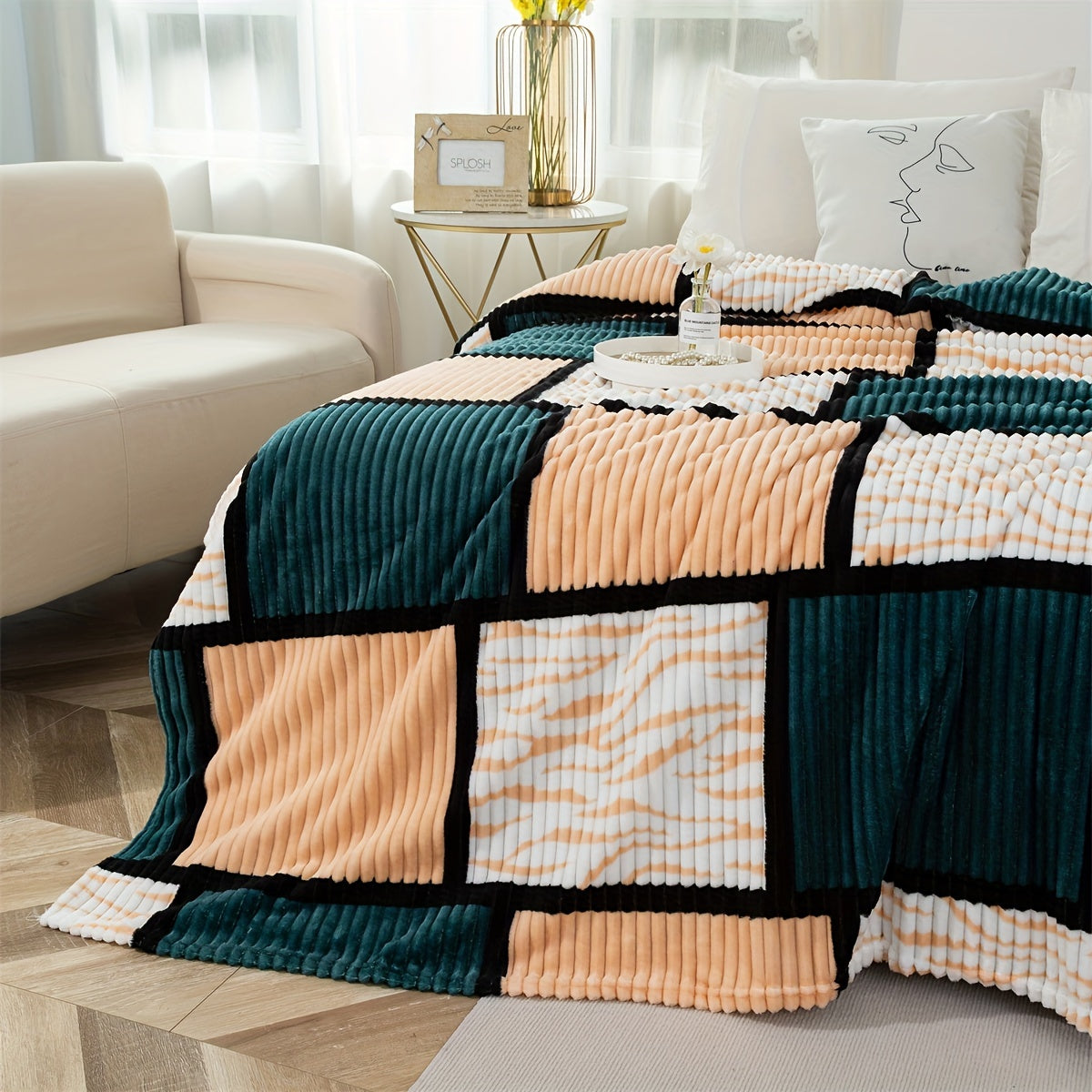 Soft and luxurious, this Color Block Faux Rabbit Fur Bed Blanket adds a cozy touch to any room in your home. Perfect for keeping warm on chilly nights, this stylish throw blanket is perfect for beds, sofas, and couches.