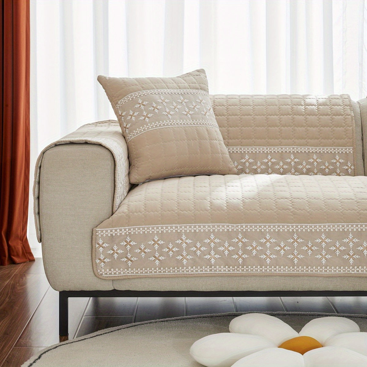 Quilted lace sofa covers for sectional sofas, protecting furniture and enhancing home decor.