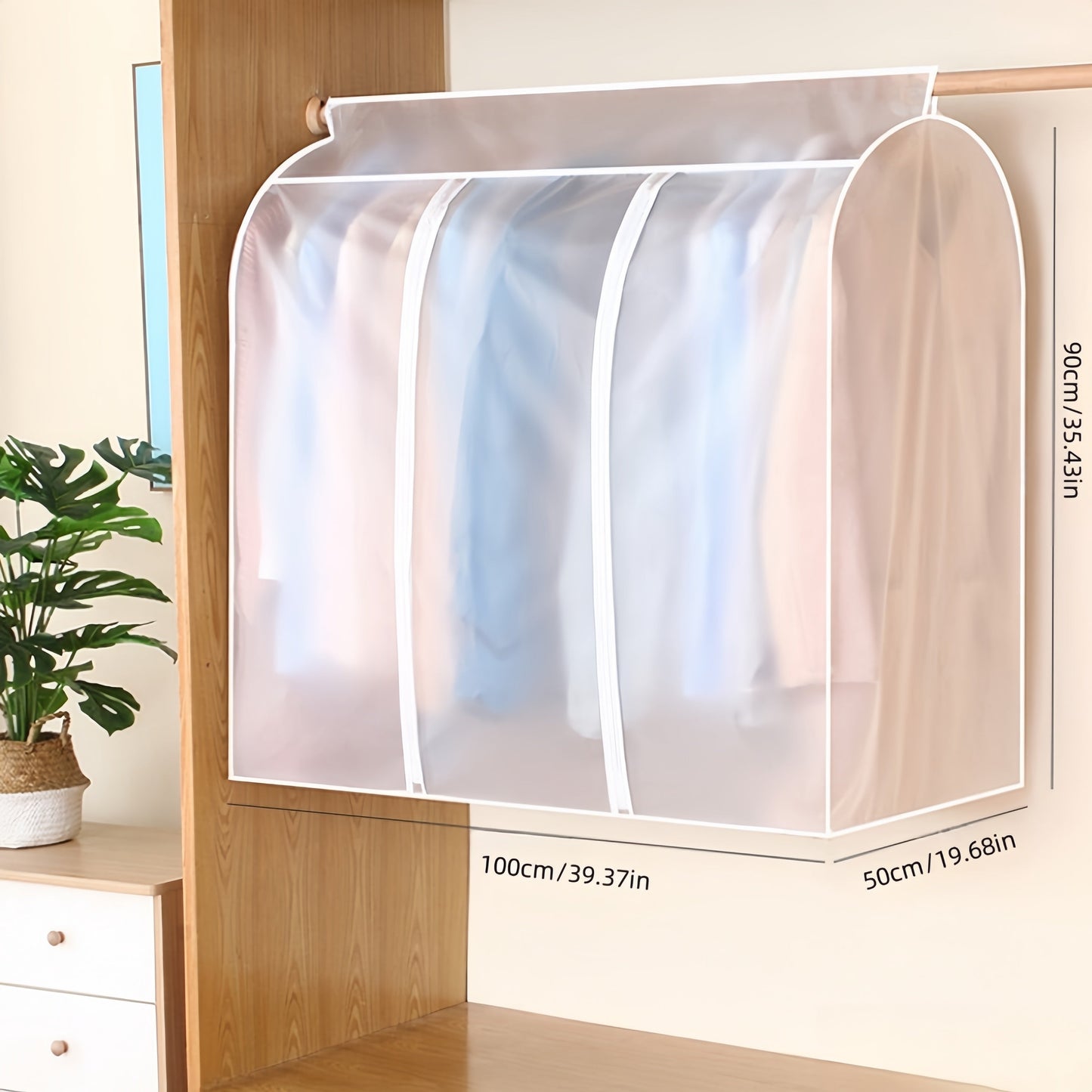 Semi-Transparent Garment Dust Cover with Full Zipper - Extra Large Size (49.78cm x 101.35cm x 119.89cm) - Moisture-Proof Wardrobe Organizer