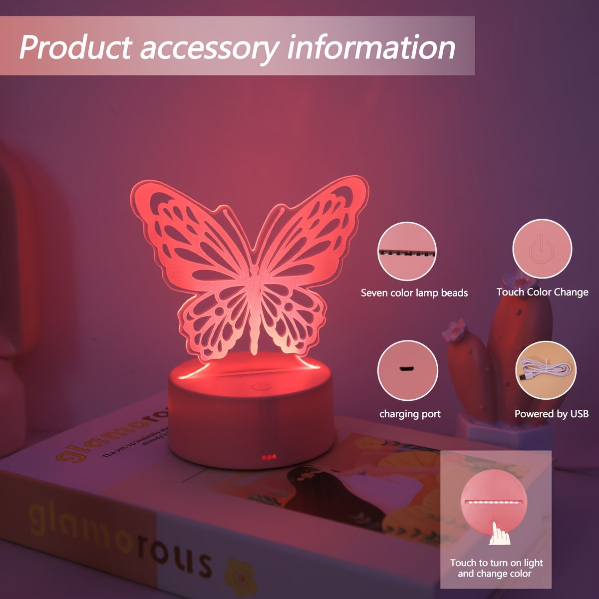 1 LED lamp with 3D butterfly night light, ideal for bedroom, home, desktop, Christmas decor, fancy lighting, and birthday gift.