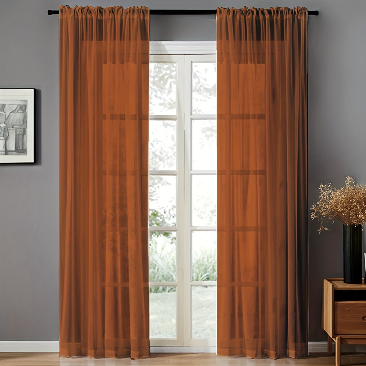 Pair of Sheer Voile Curtains with Rod Pocket for Kitchen, Bedroom, and Living Room Home Decor