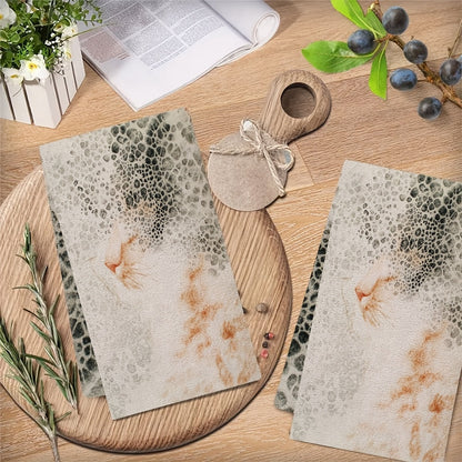 Upgrade your kitchen with this set of two ultra-soft hand towels featuring a charming kitten spot pattern. These towels are highly absorbent and machine washable, making them perfect for everyday use. Measuring 40.64x60.96 cm, they are also ideal for