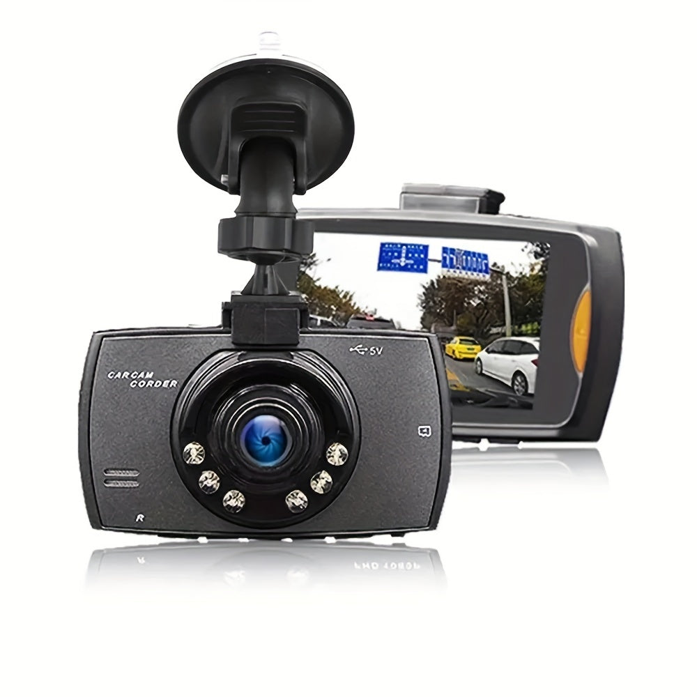 Compact HD dash cam with infrared night vision, loop recording, wide-angle lens, 6.1cm IPS screen, full HD 1080P, and suction cup mount, ideal for cars.