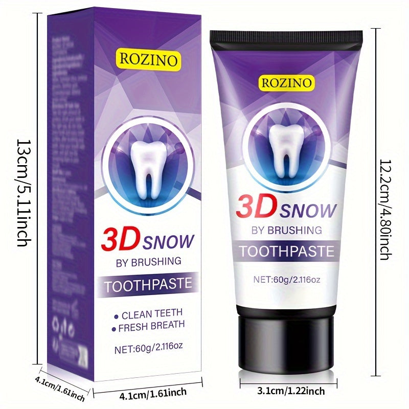 ROZINO 3D Snow Toothpaste: Whitens, Brightens, Freshens breath, Protects gums, Cream formula with Natural Ingredients for Daily Oral Care.