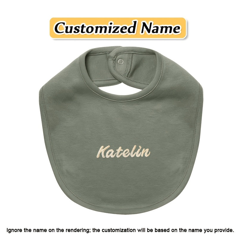 Customized Embroidered Name Adjustable Snap Bib made with Soft Absorbent Knit Fabric for Babies. This Non-Waterproof Feeding Drool Bib is great for Newborns and is Perfect for Christmas and New Year Gifts.