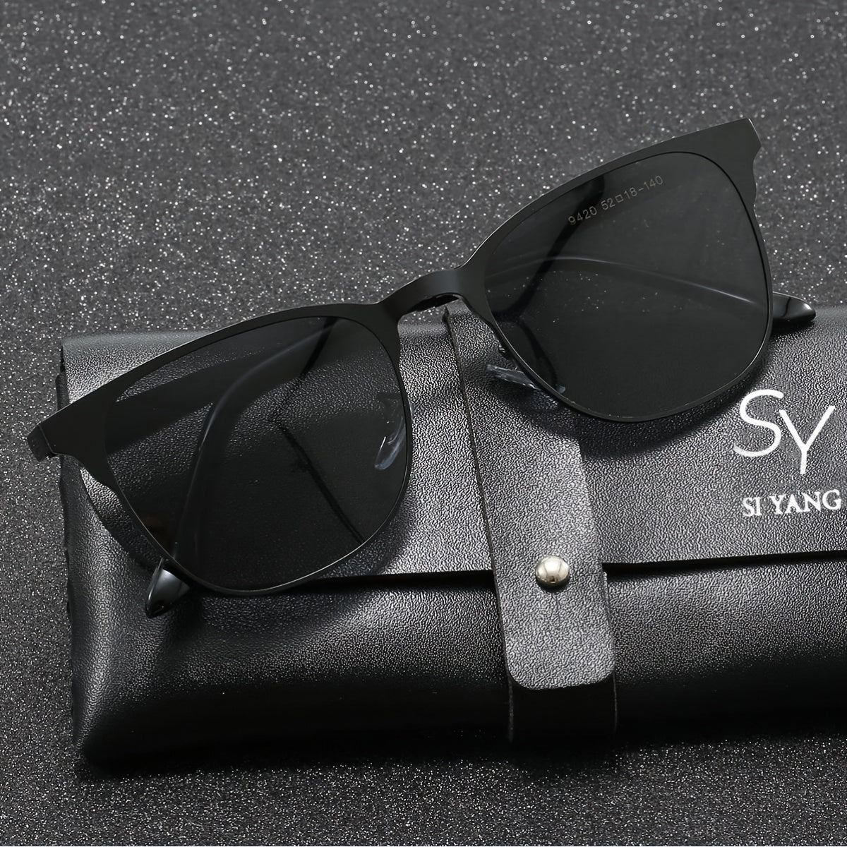 SY SI YANG Men's Ultra-Light Square Stainless Steel Fashion Glasses with Vintage Style, Polarized Lenses, Ideal for Business & Casual Wear, Includes Case & Cloth.