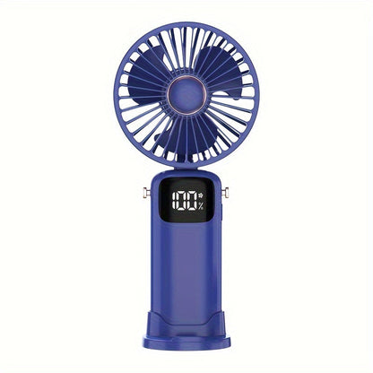 USB Rechargeable Portable Mini Fan with LED Battery Indicator - 6-Speed Handheld Design for Men & Women - Perfect for Office, Outdoor Adventures, Travel & Camping