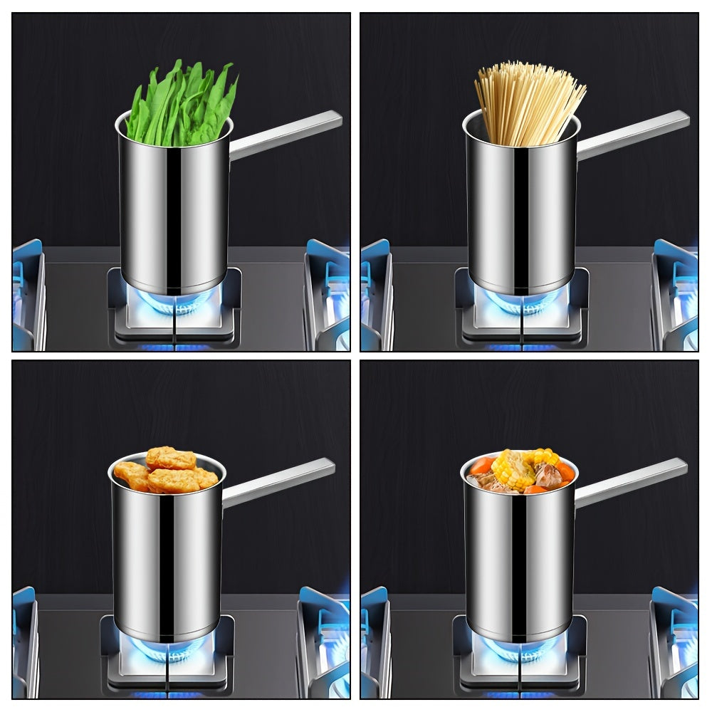 One piece of durable 304 stainless steel cookware, this deep fryer pot comes with a strainer basket and lid, making it perfect for cooking chicken and other fried foods on a gas stovetop. Its foldable handle adds convenience and easy storage.