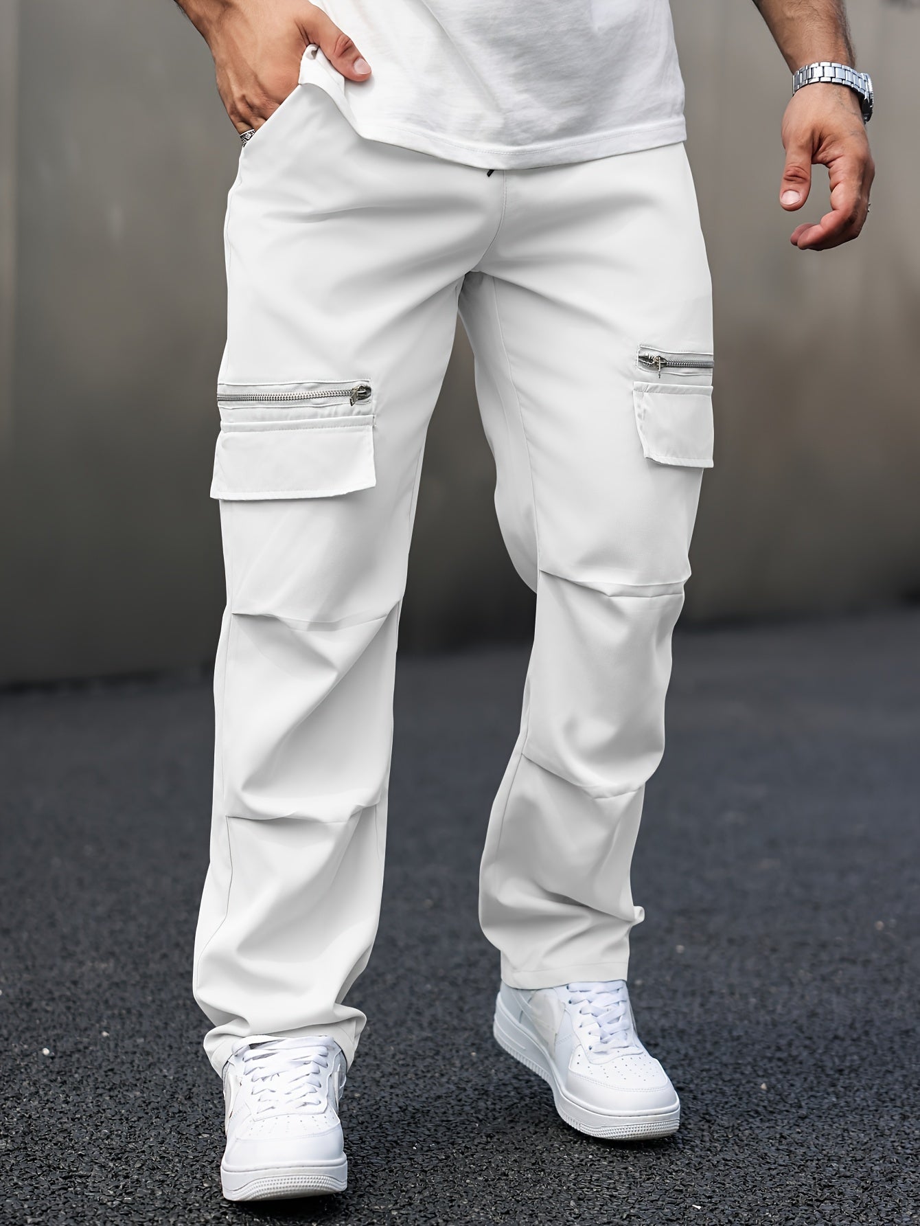 Men's cargo pants with multiple pockets, street style