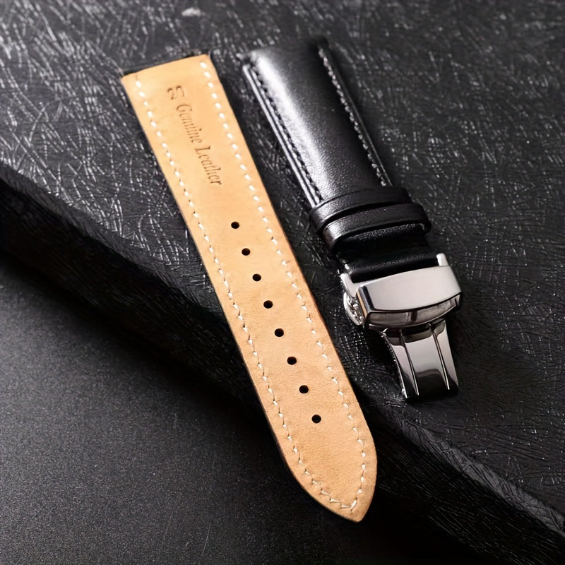 PU Leather Watchband with Solid Automatic Butterfly Buckle, Available in Various Sizes, Perfect for Business Attire or Gifting