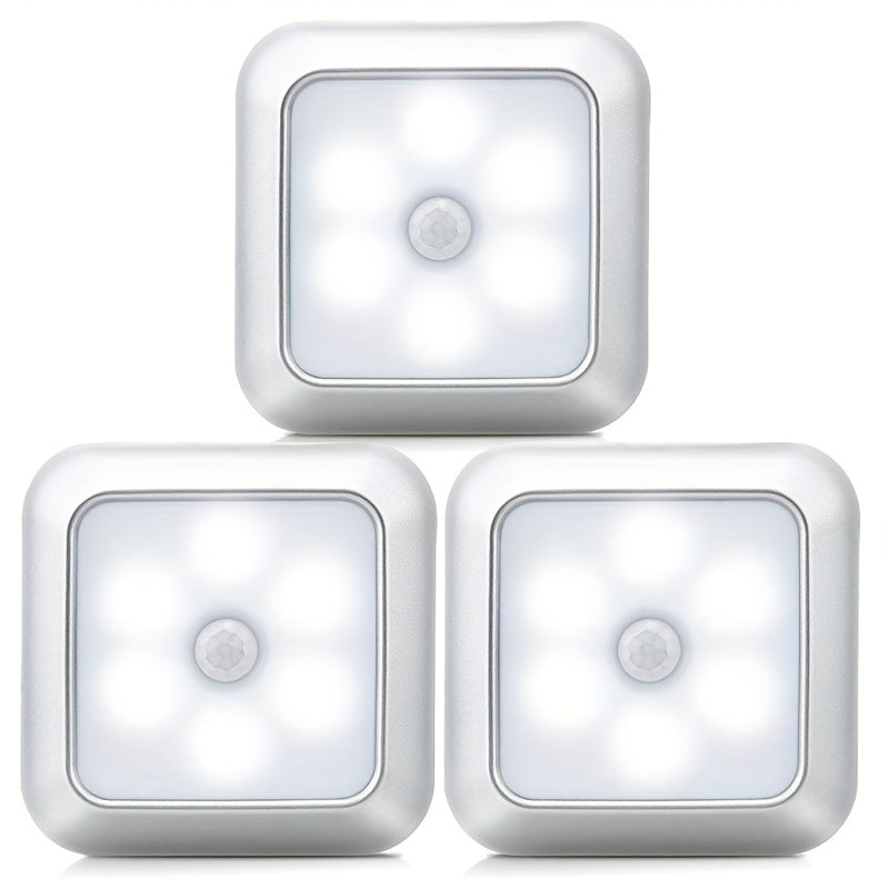 Motion sensor night light with 6 LED bulbs for indoor decoration, perfect for closets, cabinets, staircases, and bedrooms.