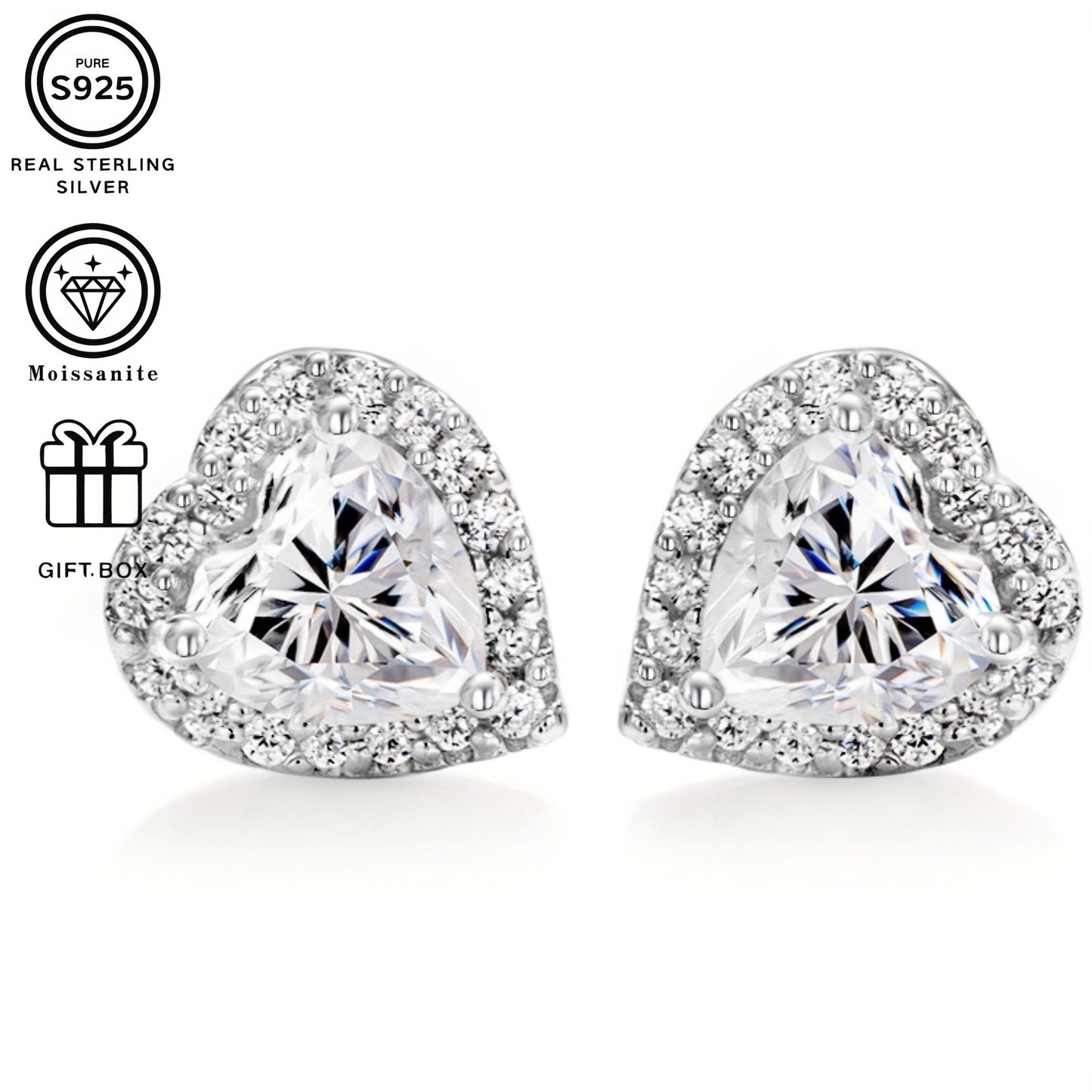 These elegant and luxurious S925 Silver Light Luxury Heart Platinum-Plated 2 Carat Moissanite Pendant Earrings are perfect for daily wear or special occasions. With a total weight of approximately 2.88g/1.58g, these earrings make a beautiful gift for