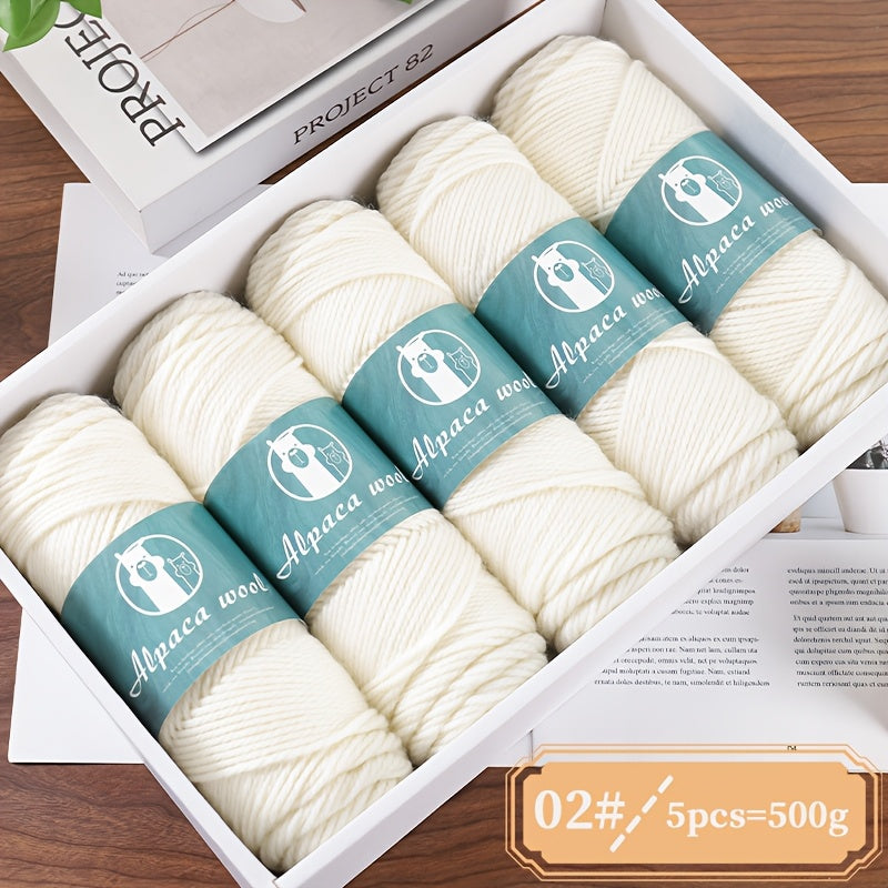 5-Pack Alpaca Wool Yarn, 500g Each, Multicolor Thick-Thin Yarn for Handmade Clothing - Various Styles