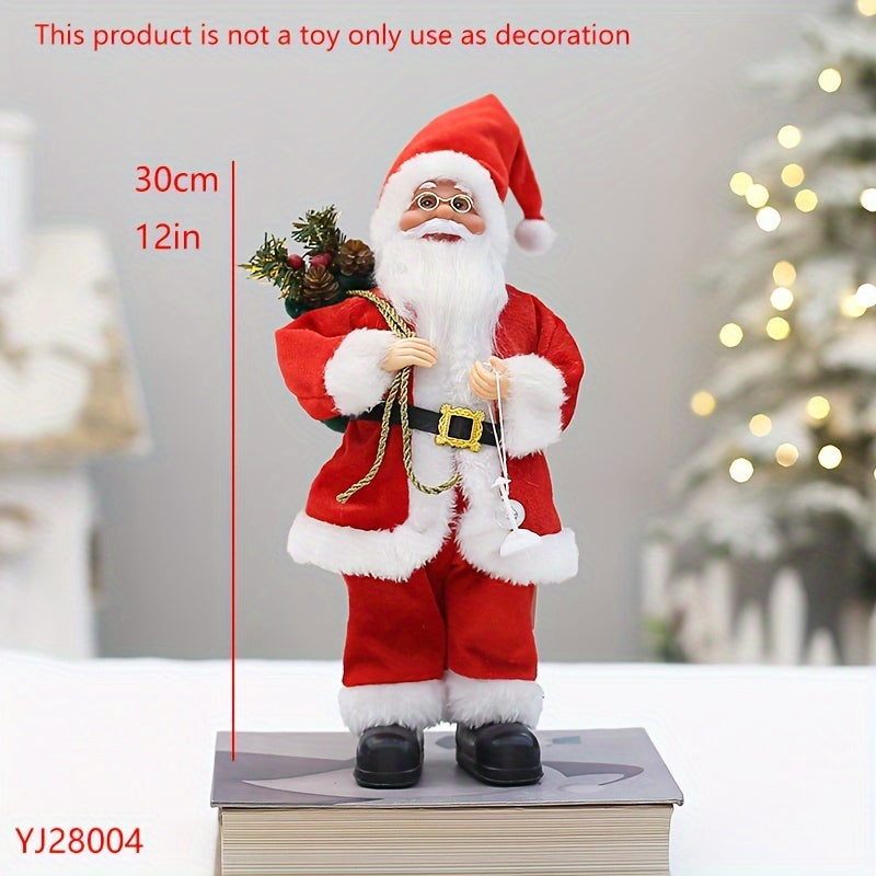 12-inch Classic Santa Claus Figurine in Red & Black Attire for Festive Home Decor during Christmas and New Year's. Made of Durable Synthetic Fiber, Ideal for Window or Tabletop Display in Homes, Shopping Malls, and Hotels.