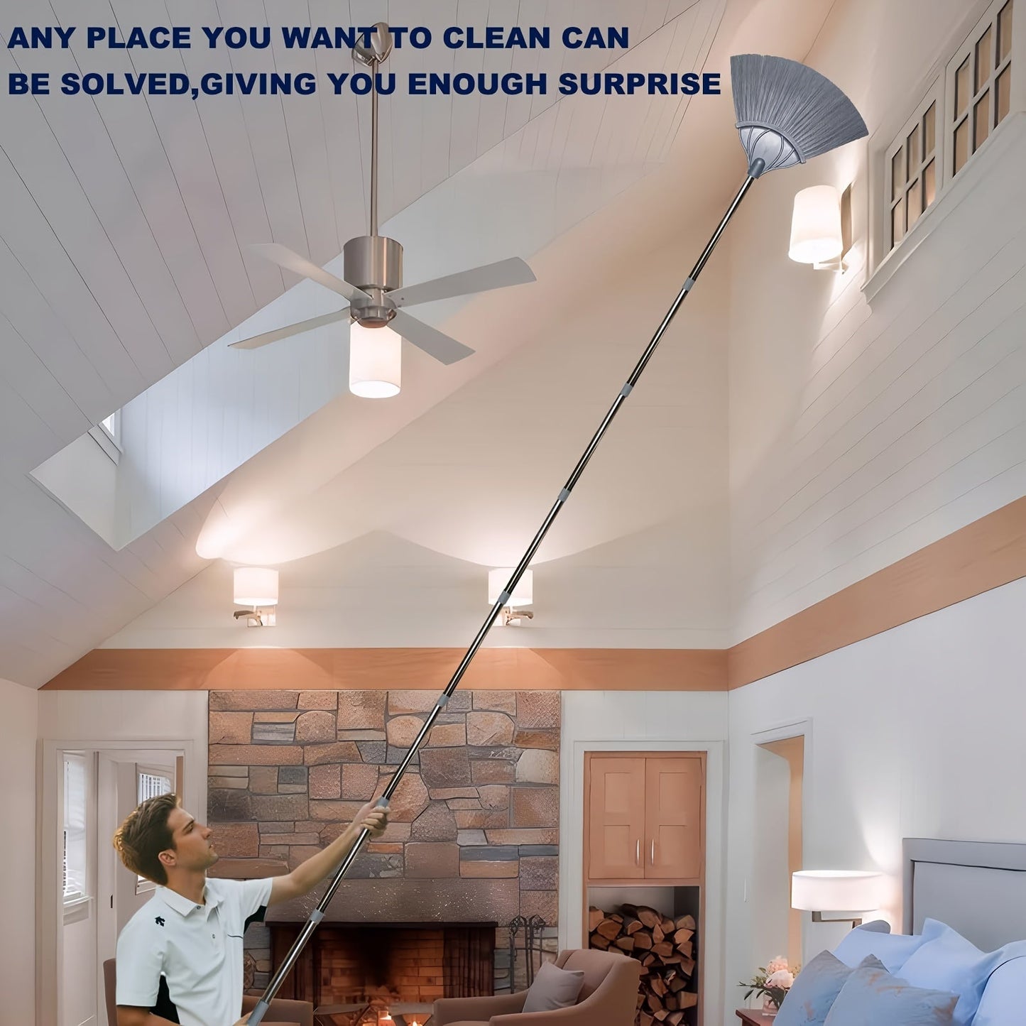 This 20-foot high duster set comes with a microfiber brush and extendable poles measuring 43.18cm. Ideal for reaching fans, spider webs, ceilings, blinds, furniture, and cars. No power required thanks to its durable plastic and metal construction.