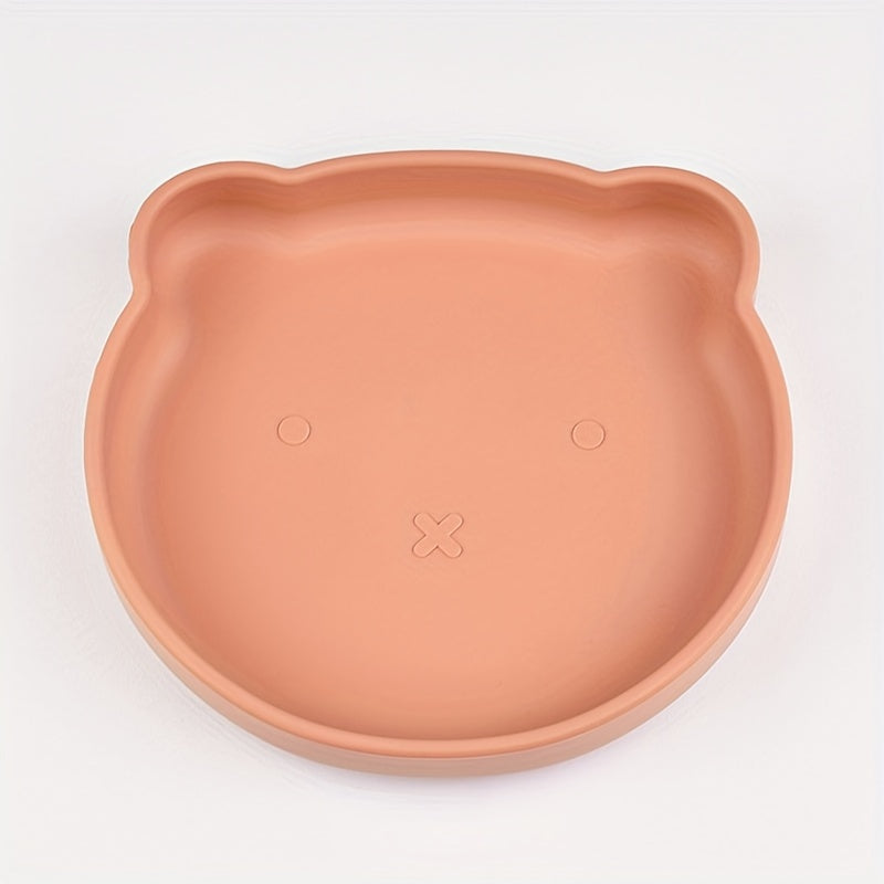 Cartoon Bear Shaped Learning Plate for Kids, Divided Compartment Plate, Easy to Clean, Made of Food Grade Silicone Material, BPA-free with Suction Cup for Stability