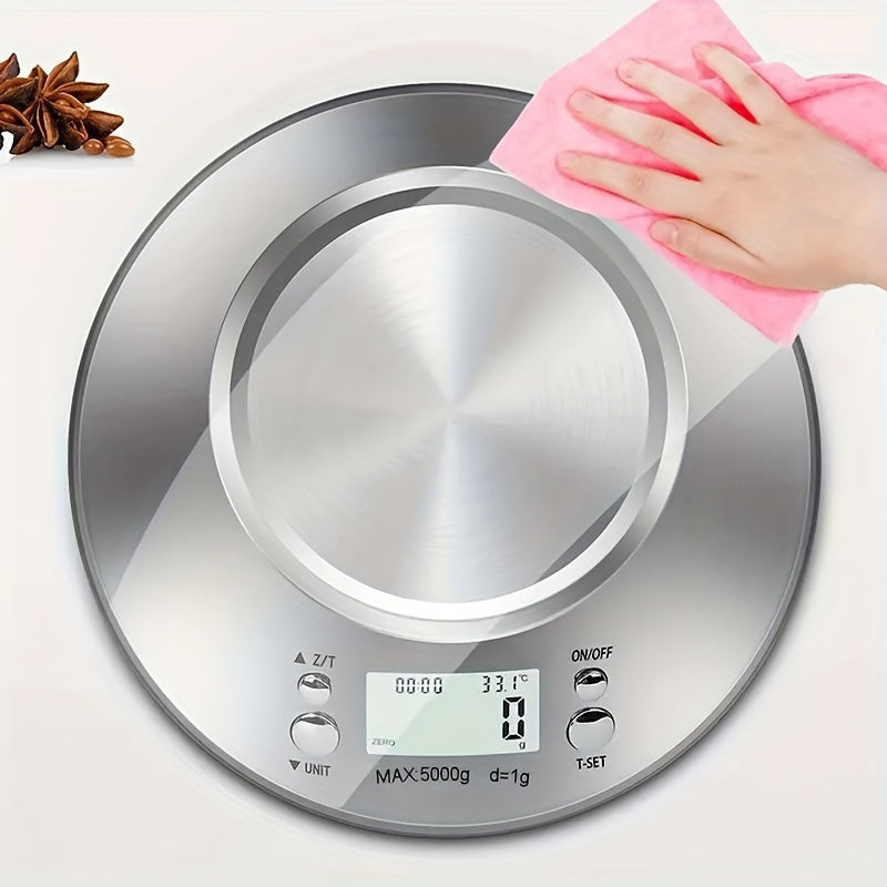 Precise Digital Kitchen Scale - Compact Stainless Steel Food Scale, 5.0KG/0.04oz Capacity, Perfect for Baking & Cooking, Battery Operated (AAA Batteries Not Included)