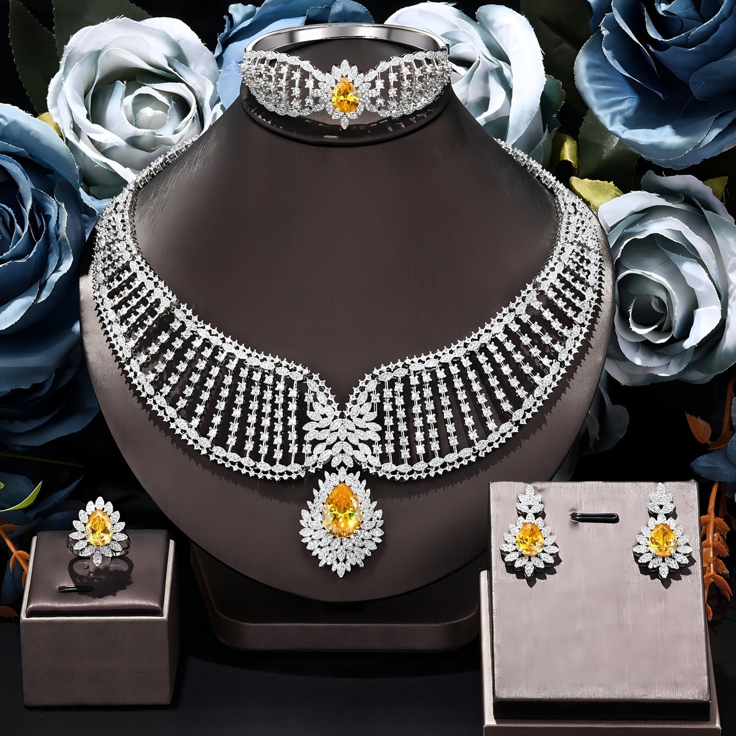 Exquisite Jewelry Set for Elegance: Includes Engagement, Wedding, and Bridal Earrings and Necklace