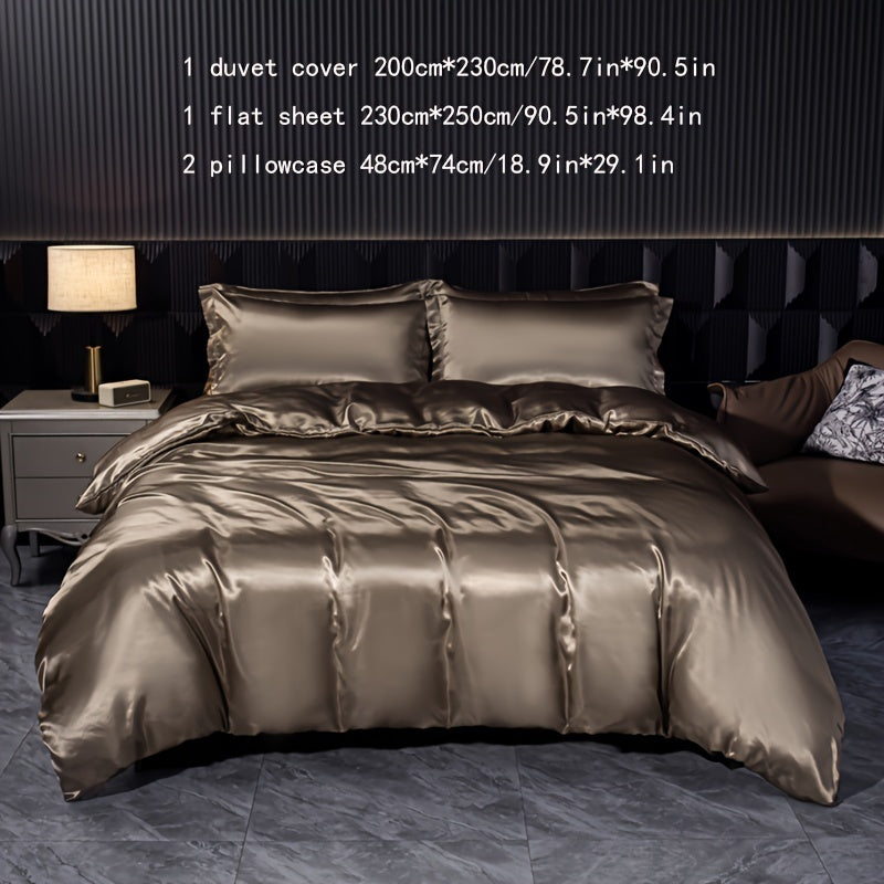 Luxurious 4-piece Satin Bedding Set with zip closure - perfect for home, guest rooms, and hotels.