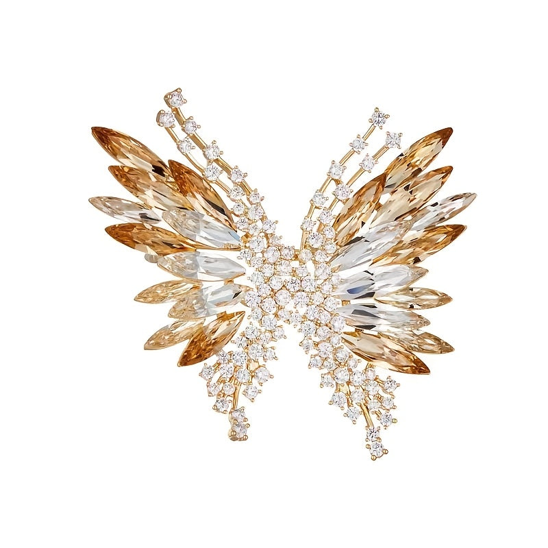 Stylish Gradient Crystal Butterfly Brooch - Sophisticated 3D Rhinestone Lapel Pin for Coats & Suits, Ideal Gift for Women, Graceful and Adorable Design, Inspired by Simulation Modeling, Unique Butterfly Shape with Irregular Form.