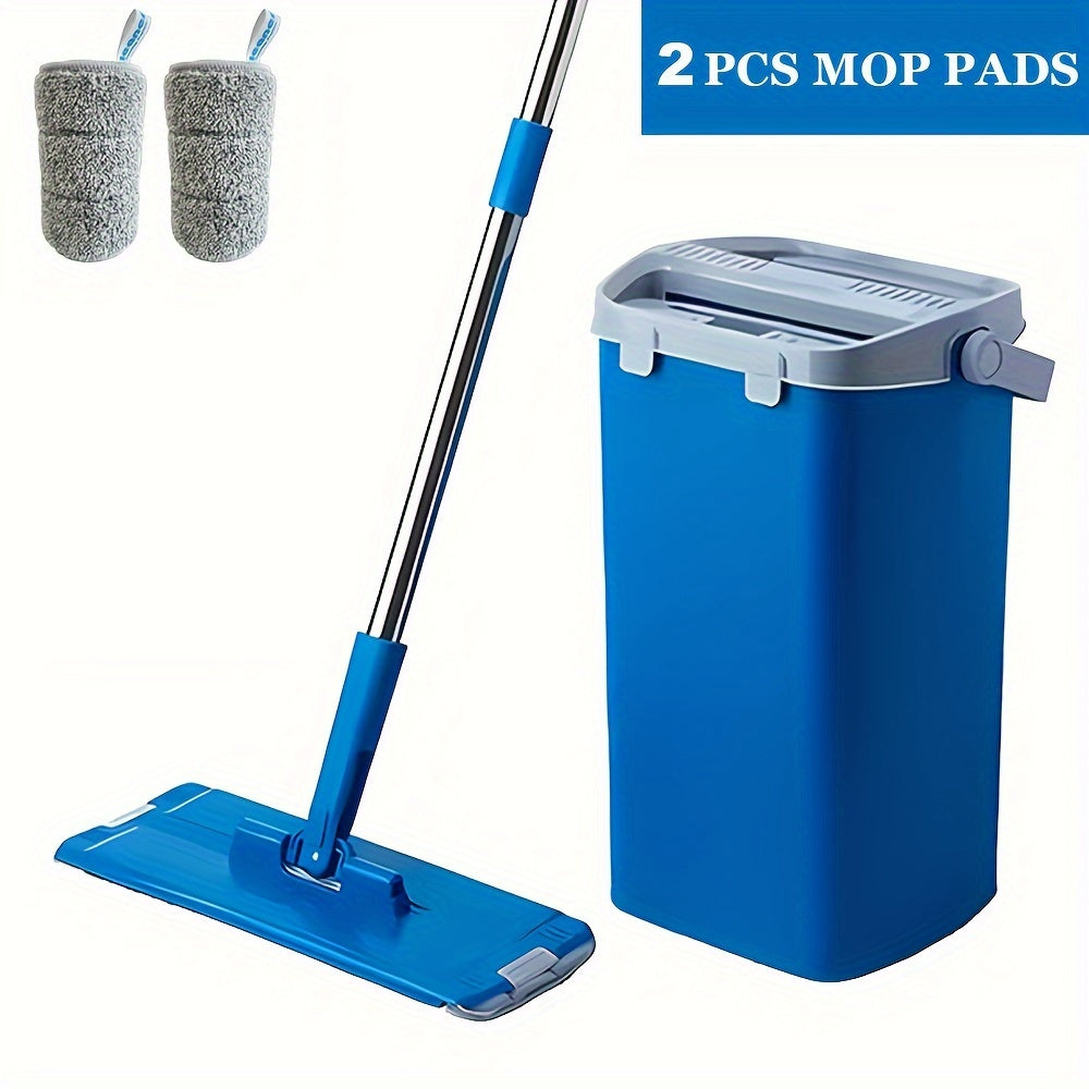 Get your hands on the Flat Mop and Bucket Set, featuring a convenient wringer for easy cleaning. This 2-in-1 system is perfect for both dry and wet cleaning, with reusable microfiber pads that are gentle on laminate, hardwood, and tile floors. No