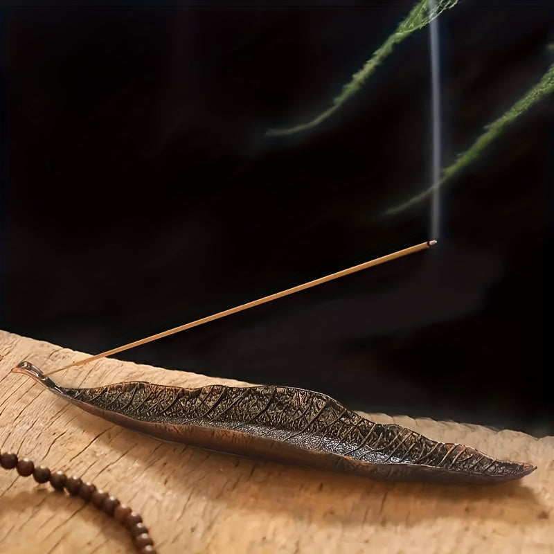 Bodhi Leaf Metal Incense Holder: Elegant unscented stick burner for home fragrance and decor.