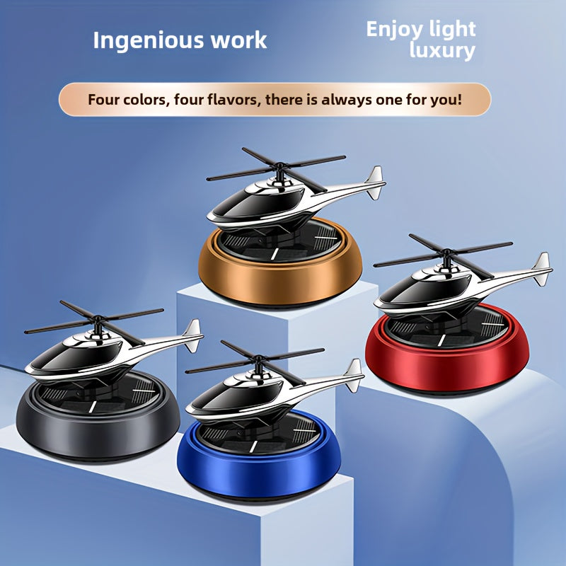 Car perfume diffuser with solar-powered aromatherapy helicopter decoration and air freshener. Ideal car accessory gift.