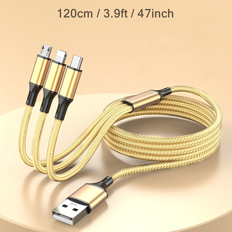 3in1 Multi Charging Cable for iPhone, Type-C, and Micro USB devices, compatible with Samsung, Redmi, OnePlus, Xiaomi, and more.